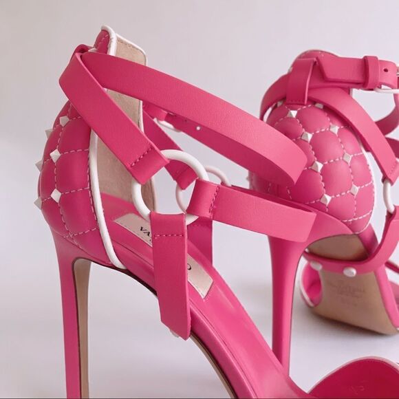 ⭕️ VALENTINO Sandals Heels Pink Leather - Picture 8 of 11
